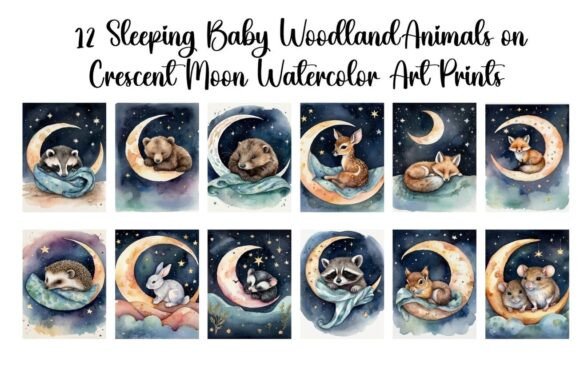 Download Set of 12 Sleeping Woodland Baby Animals - Woodland baby animals Collection