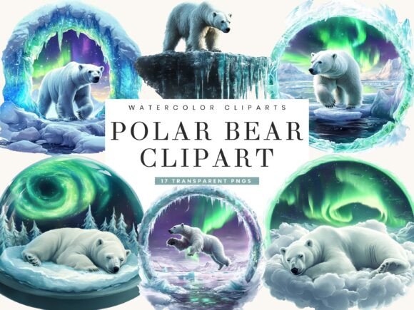 Download Watercolor Polar Bear Clipart Bundle - Polar bear clipart Collection