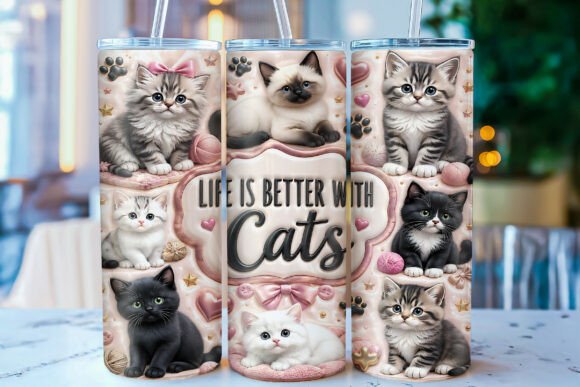 Download Life is Better with Cats 20oz Tumbler - Premium Bundle