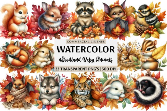 Download Woodland Baby Animals in Autumn Leaves - Woodland baby animals Collection